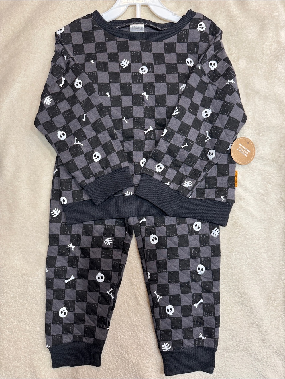 Kids Black Checker Skull Sweatpants & Joggers Set